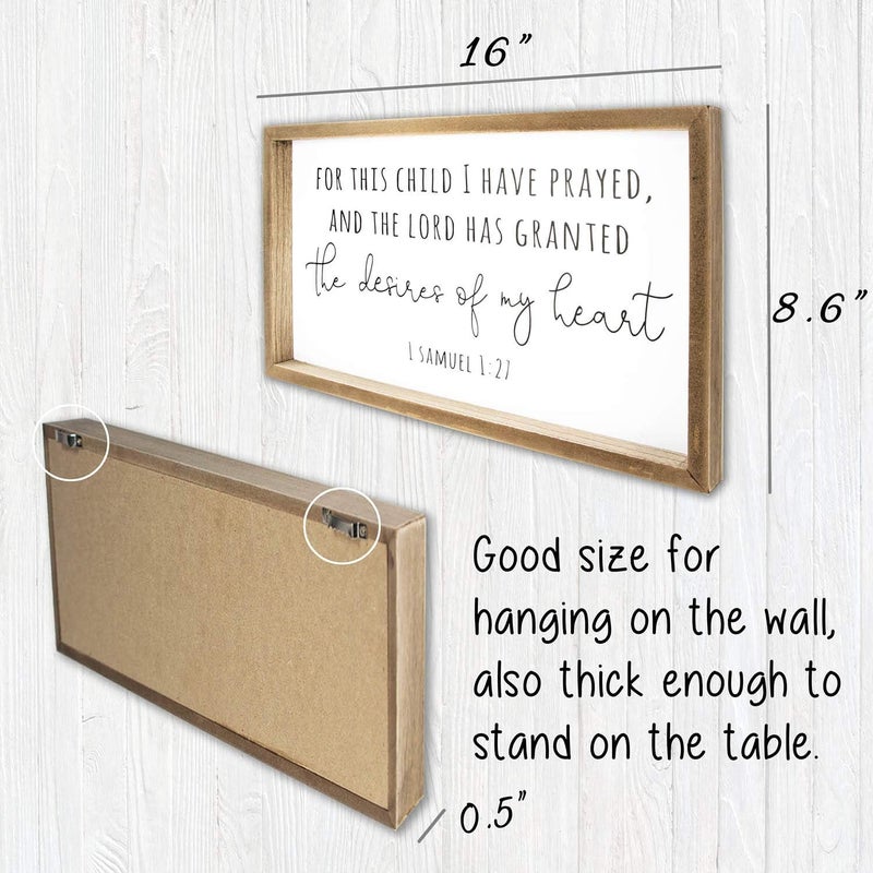 VILIGHT Wood Nursery Wall Decor for Girl and Boy - New Mom Gifts Framed Rustic Signs for Kids - For This Child, I Have Prayed - 16x8.6 Inches - Image 3